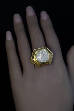 Large Ancient Greek Rock Crystal Gold Ring 2nd Century BC