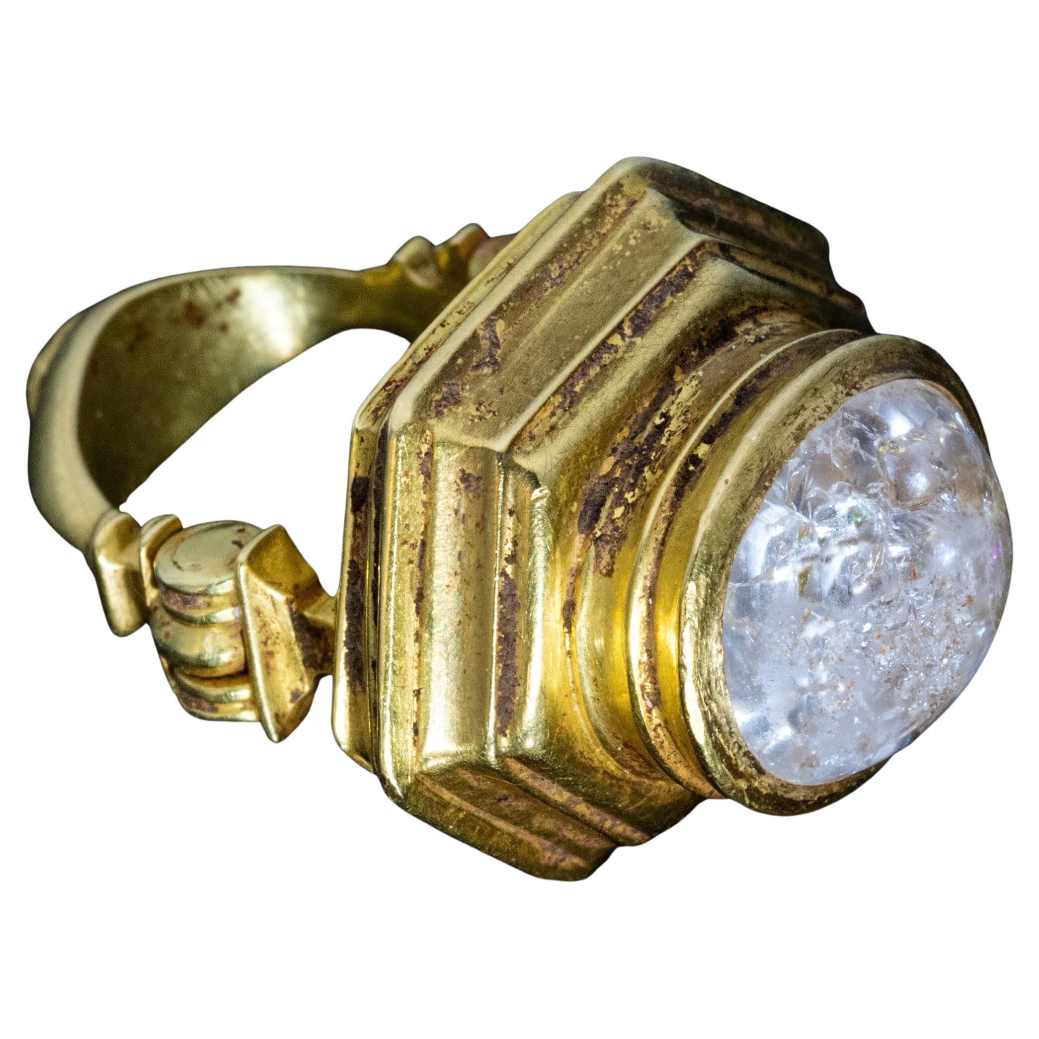Large Ancient Greek Rock Crystal Gold Ring 2nd Century BC
