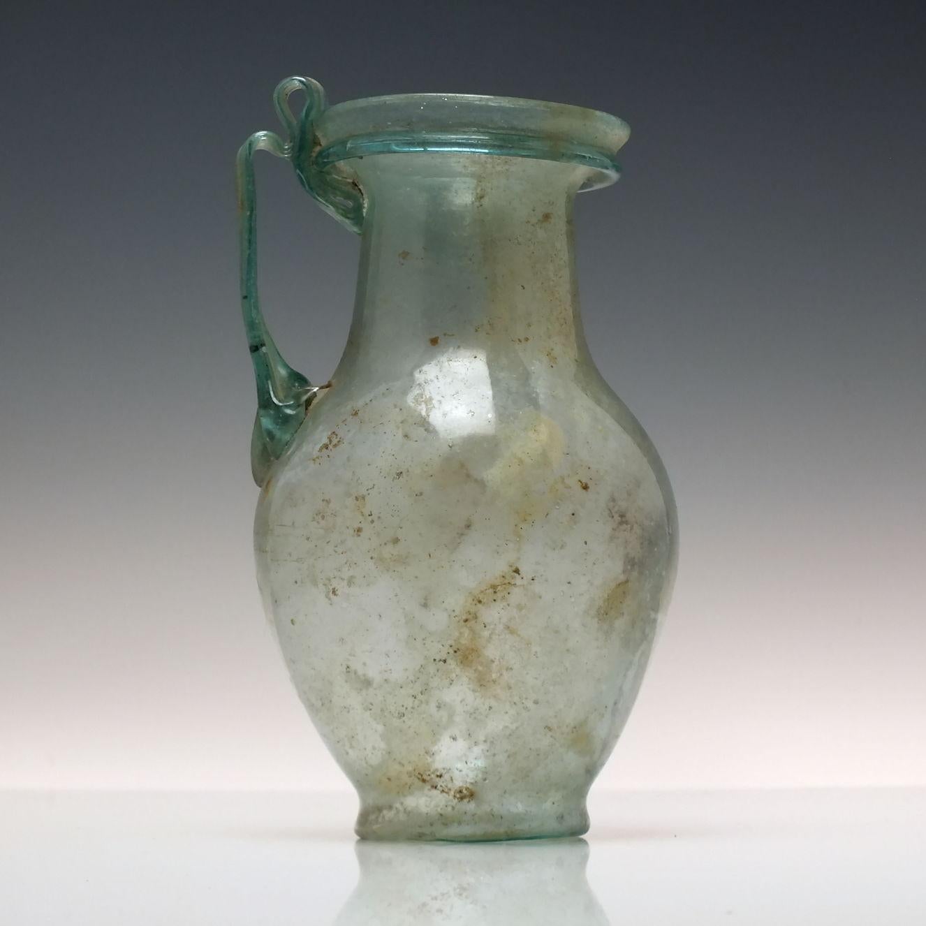 European Large Ancient Roman Blue Glass Jug 1st - 2nd Century CE