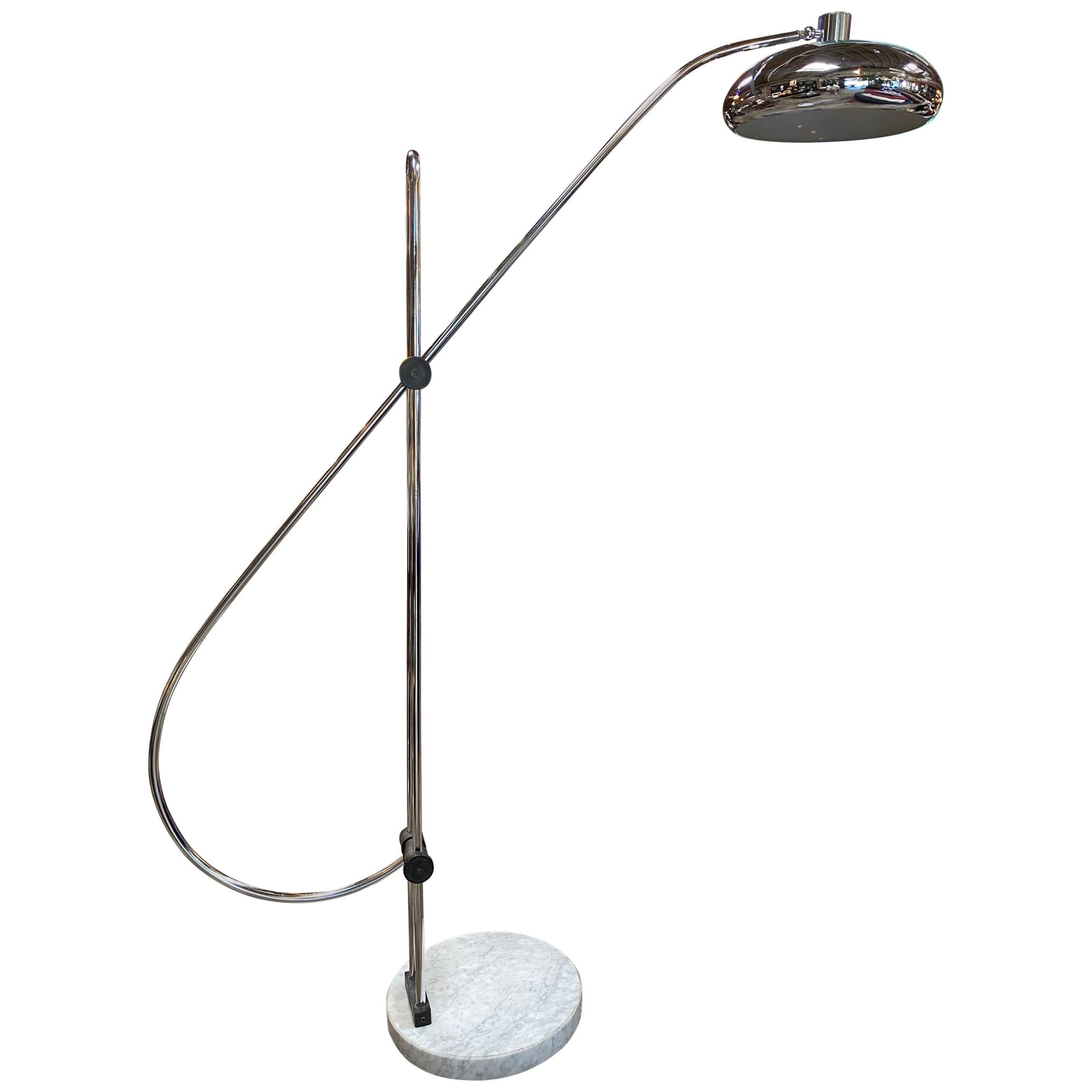 Large and Adjustable Midcentury "Arc" Marble and Chrome Floor Lamp, Italy, 1970s For Sale