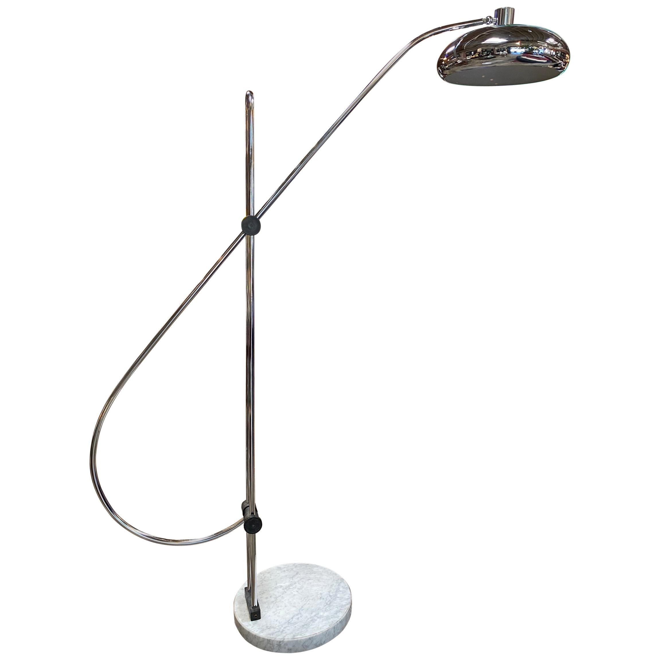 Large and Adjustable Midcentury "Arc" Marble and Chrome Floor Lamp, Italy, 1970s