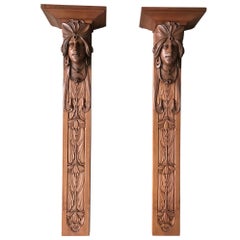 Großes und erstaunliches Paar Art nouveau-Skulpturen-Wandhalterungen / Einlegeböden