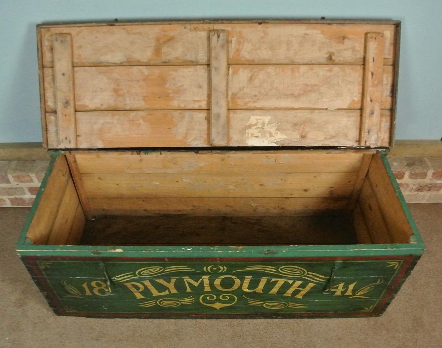 Large and Beautiful Green Painted Nautical Chest Dated 1841 3