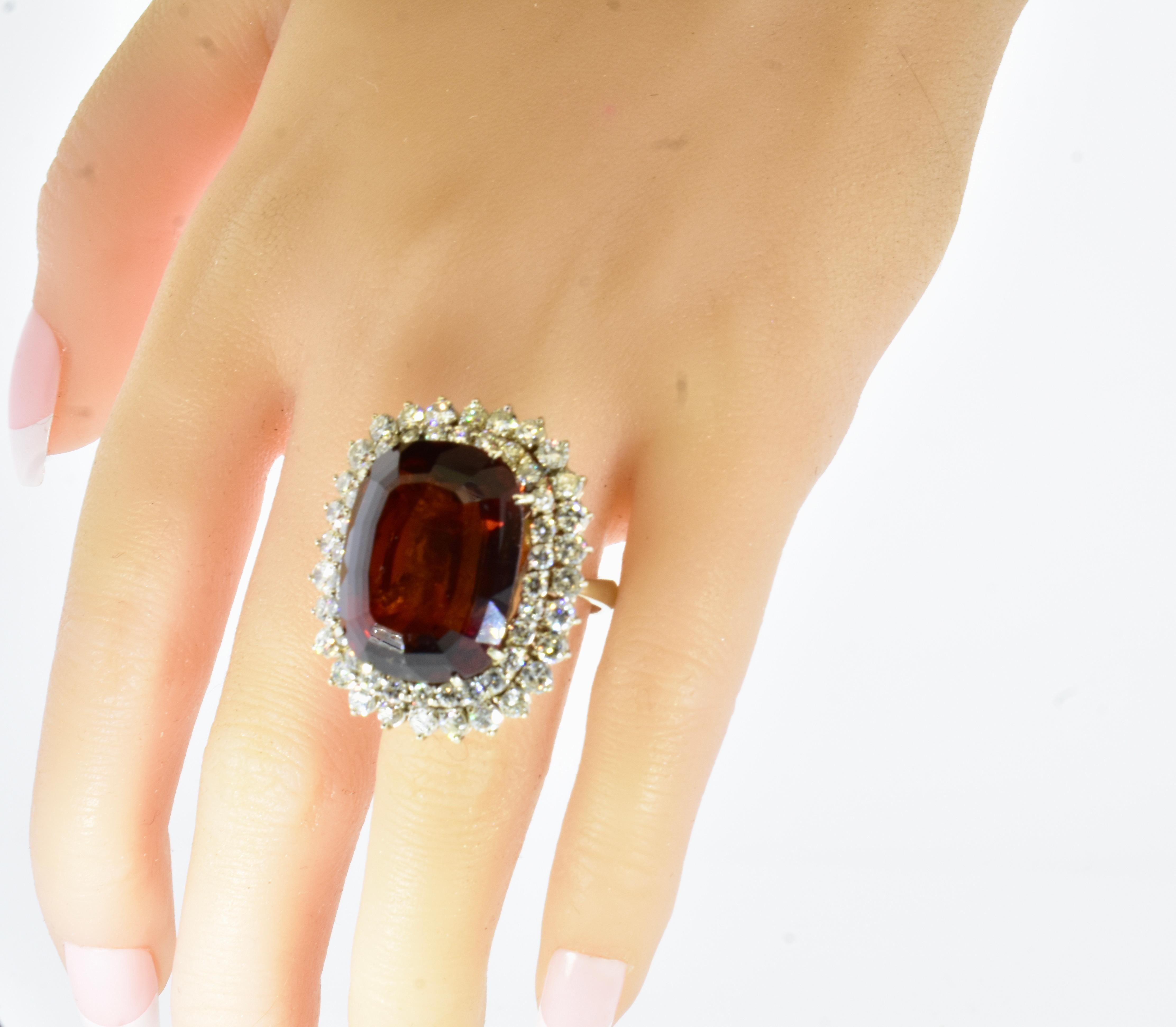Large and Bold Madeira Citrine, 68 cts. and Fine White Diamond 18K Vintage Ring For Sale 4