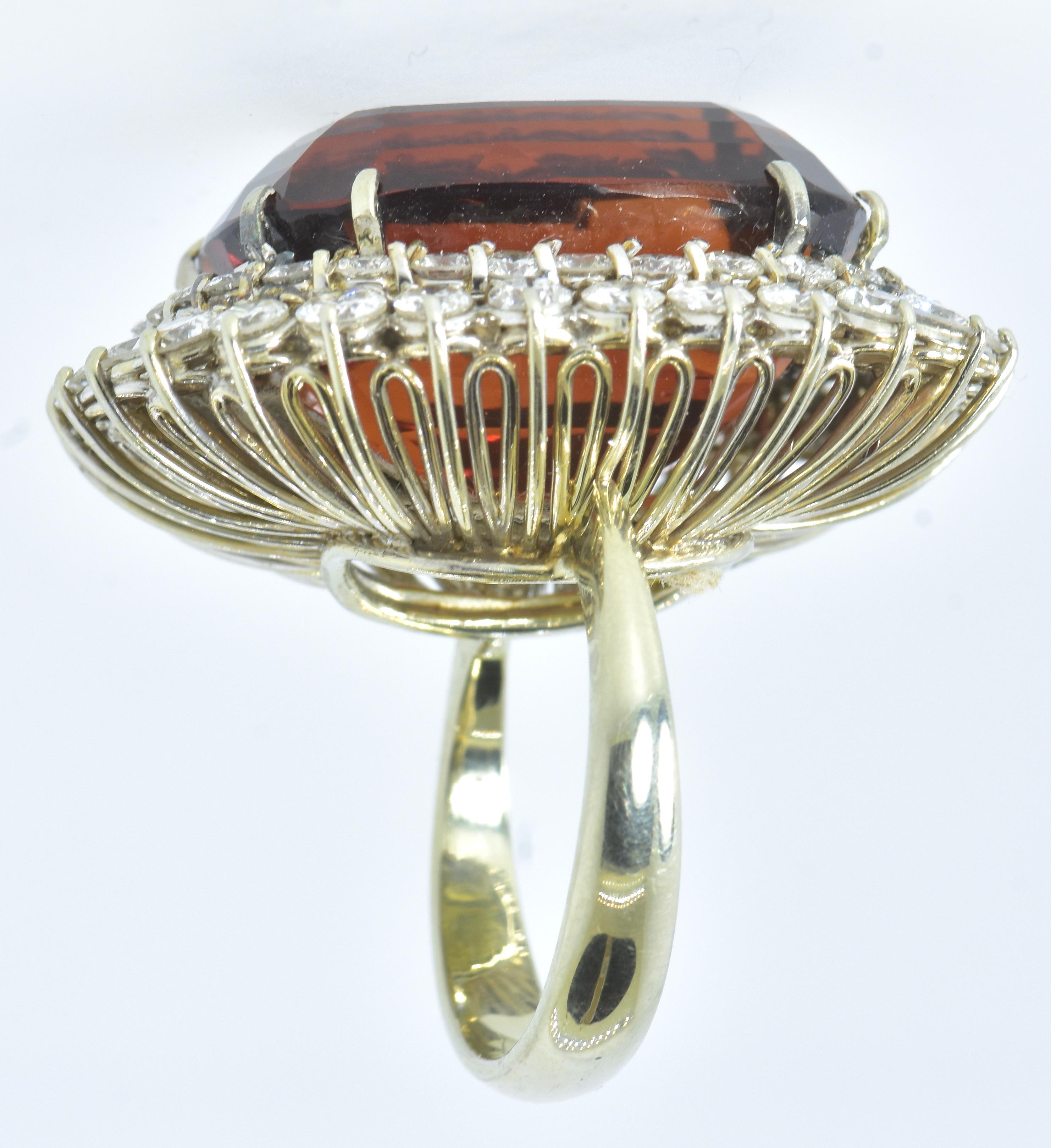 Large and Bold Madeira Citrine, 68 cts. and Fine White Diamond 18K Vintage Ring For Sale 2