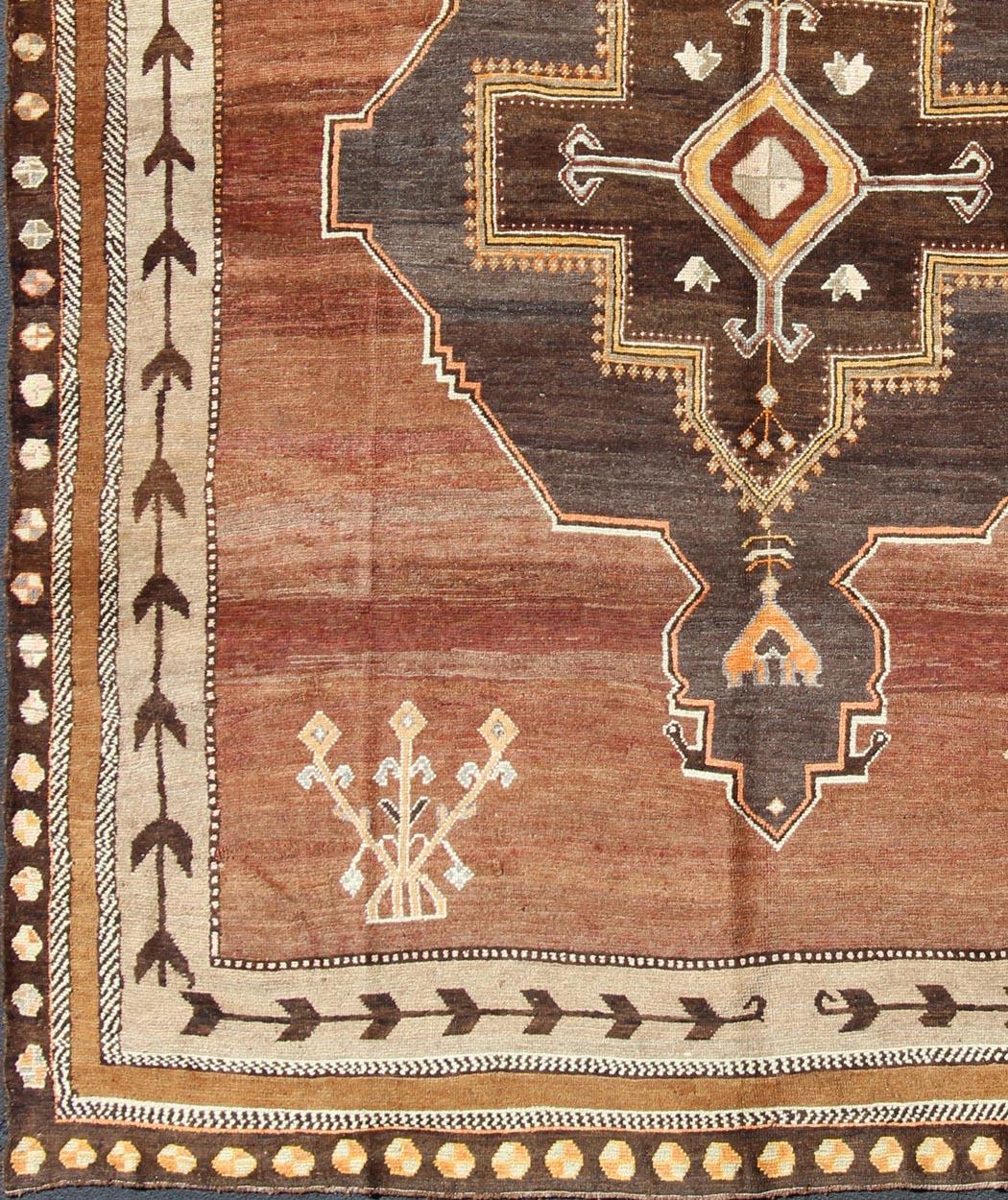 Large Square Vintage Turkish Kars With Geometric Tribal Medallion Design. Keivan Woven Arts / rug EN-112304, country of origin / type: Turkey / Tribal, circa mid-20th century. Square size rug. 
Measures: 10'5 x 11'7. 
This stunning bold Turkish rug