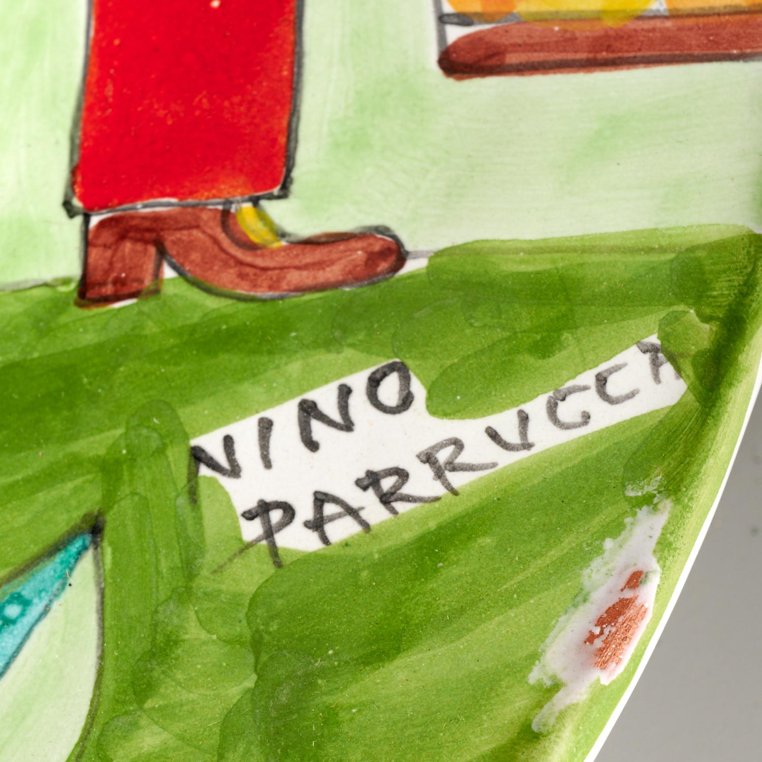 Cargador de cerámica italiana de mediados de siglo, grande y audazmente pintado, de Nino Parrucca Glaseado en venta