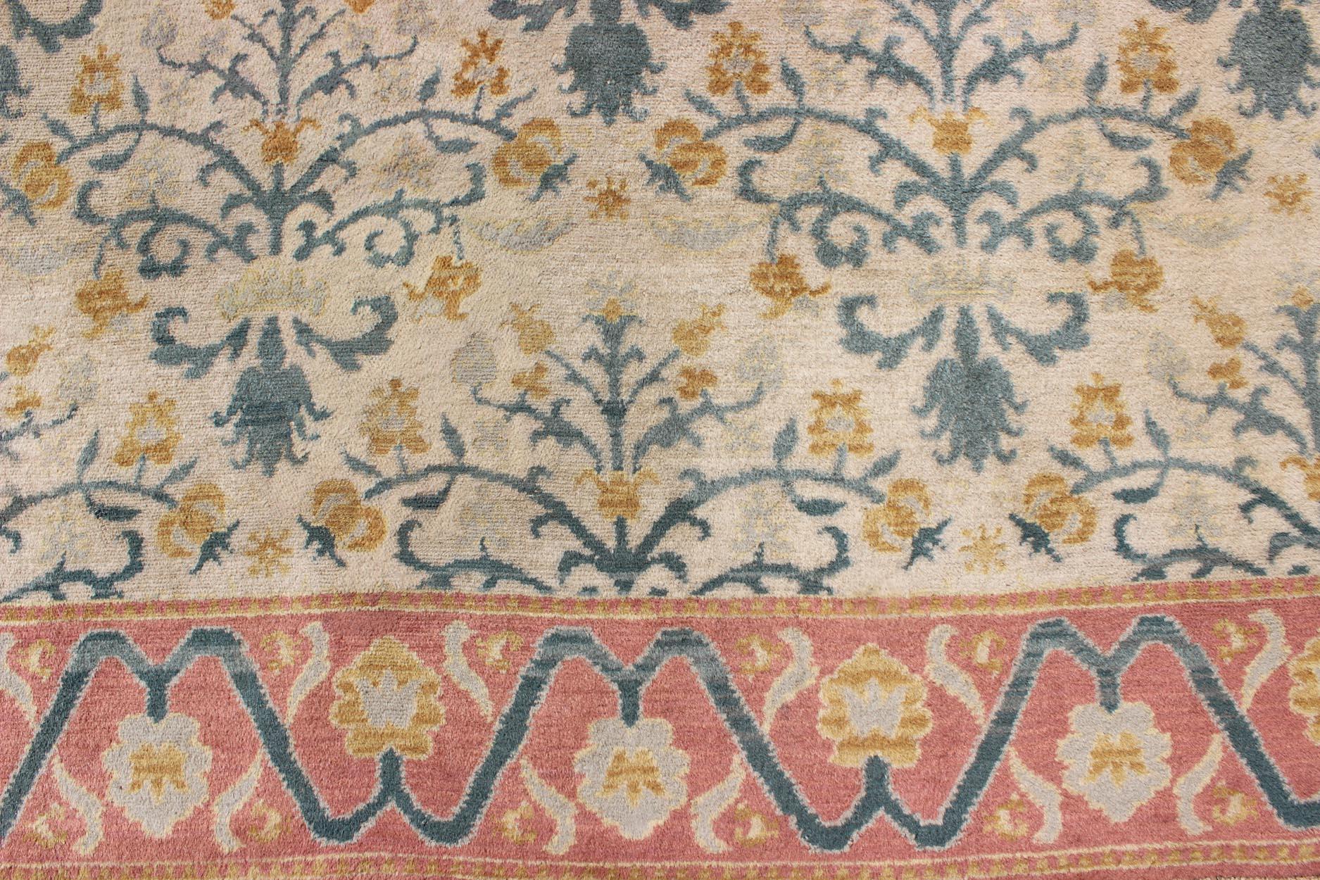 Large and Colorful Antique Spanish Rug with All-Over Design in Coral  and cream 3