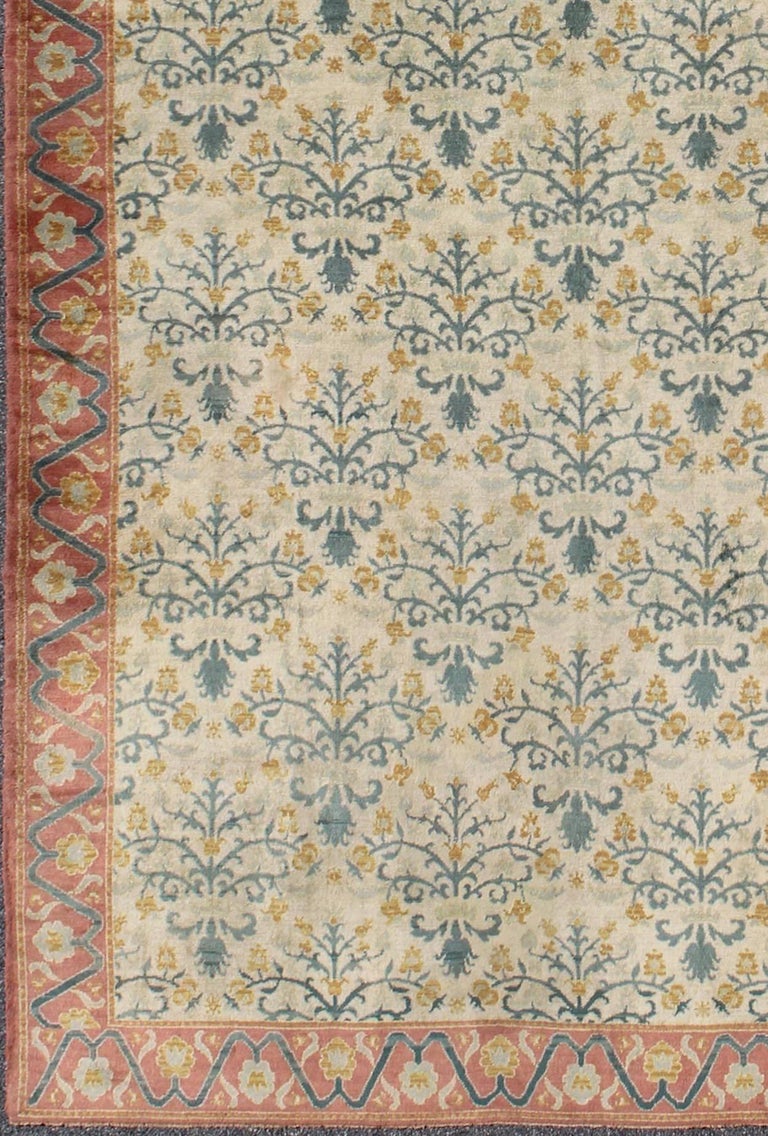 Large and Colorful Antique Spanish Rug with All-Over Design in Coral ...