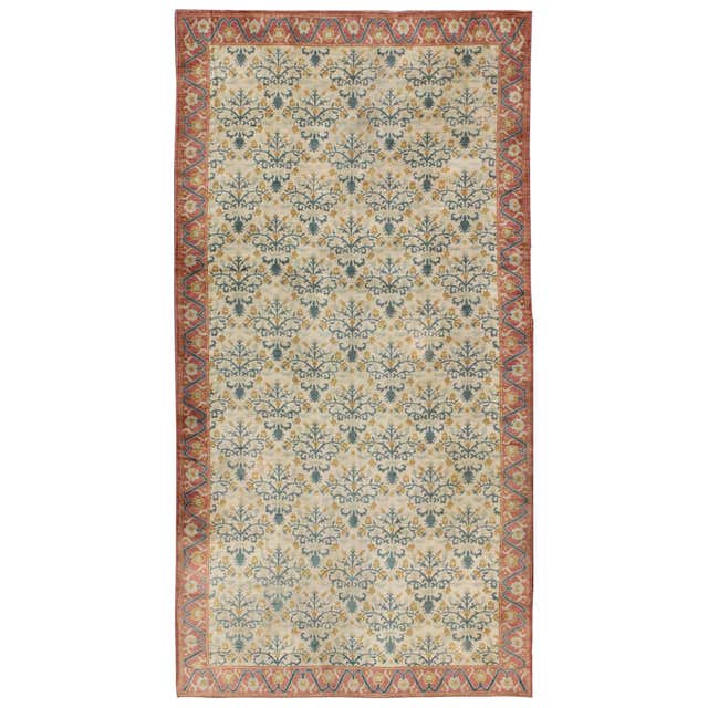 Muted Vintage Spanish Rug with Elegant Tri-Medallion Design and Floral ...
