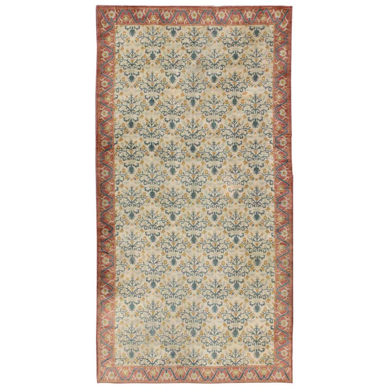 Antique Spanish Rug with All-Over Botanicals in Black, Light Blue ...