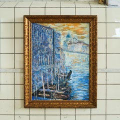 Large and Colorful Painting Canals of Venice in Ornate Gold Frame
