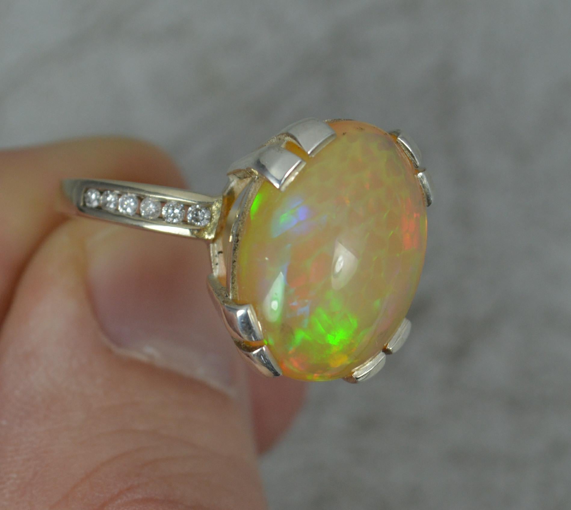 Large and Colourful Opal and Diamond 18ct White Gold Ring 3