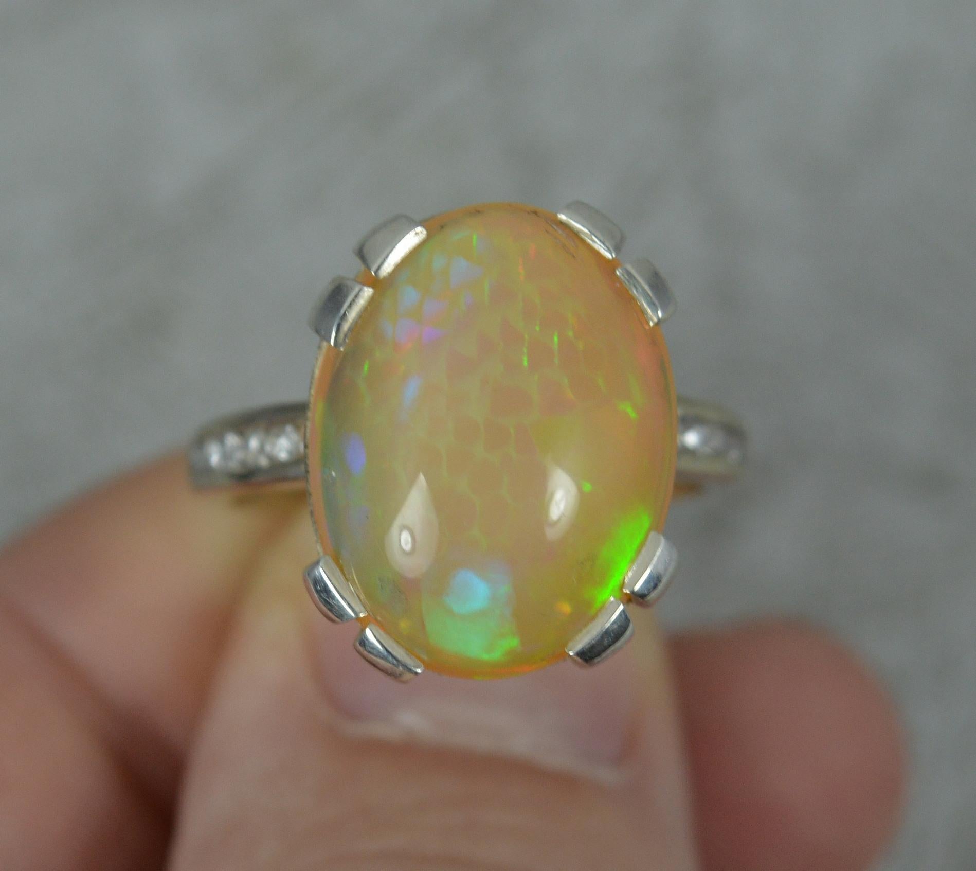 Large and Colourful Opal and Diamond 18ct White Gold Ring 4