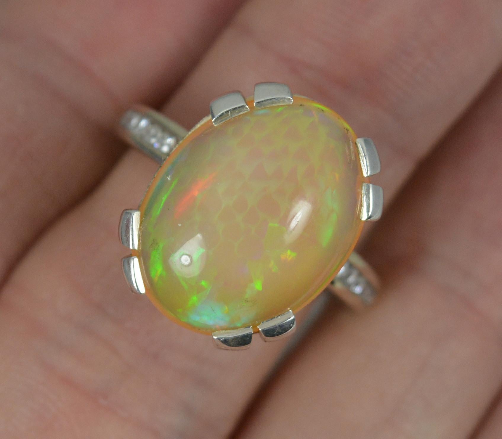 Large and Colourful Opal and Diamond 18ct White Gold Ring 5