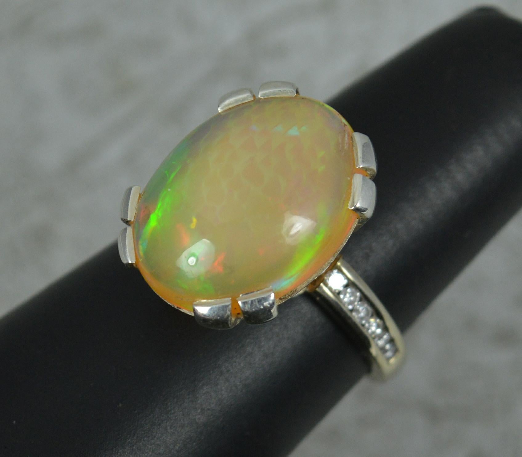 Large and Colourful Opal and Diamond 18ct White Gold Ring 6