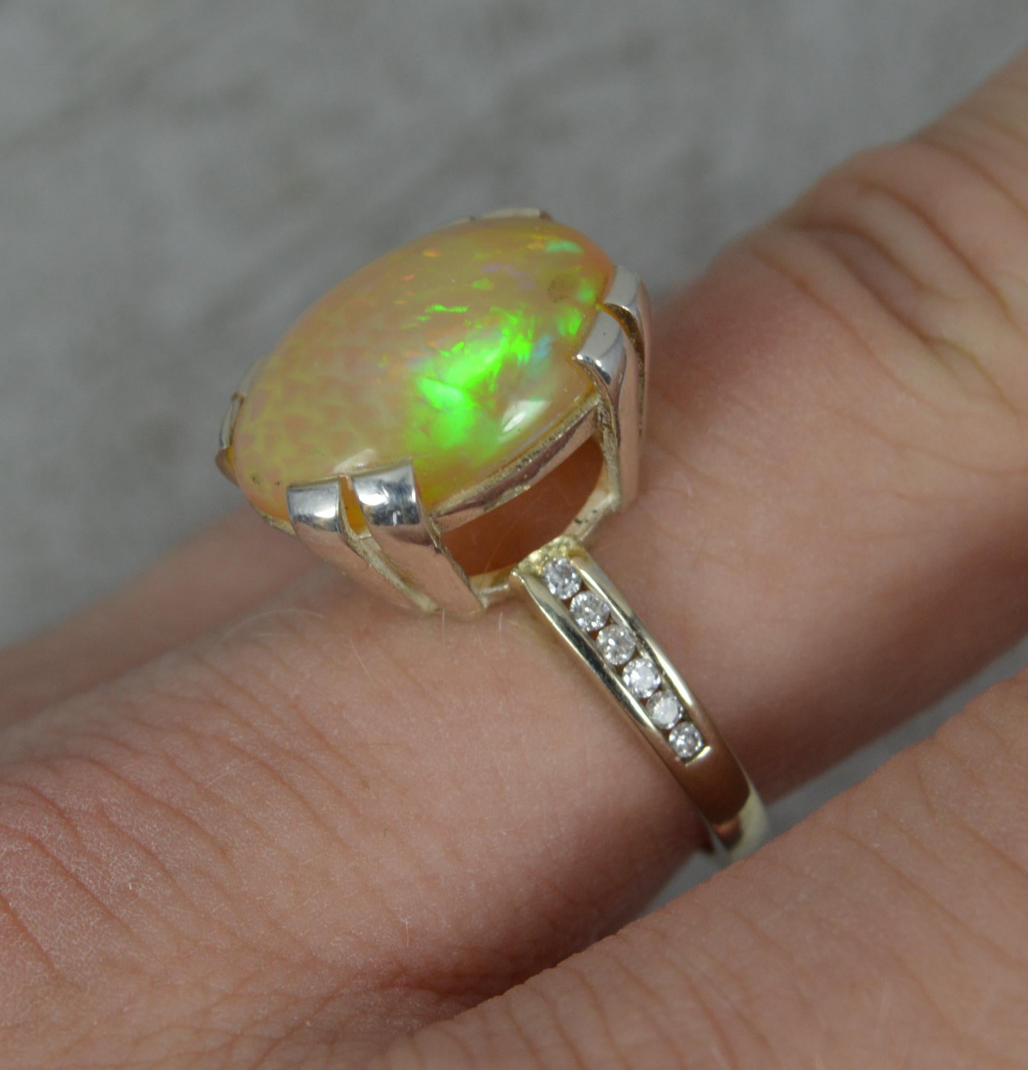 Contemporary Large and Colourful Opal and Diamond 18ct White Gold Ring
