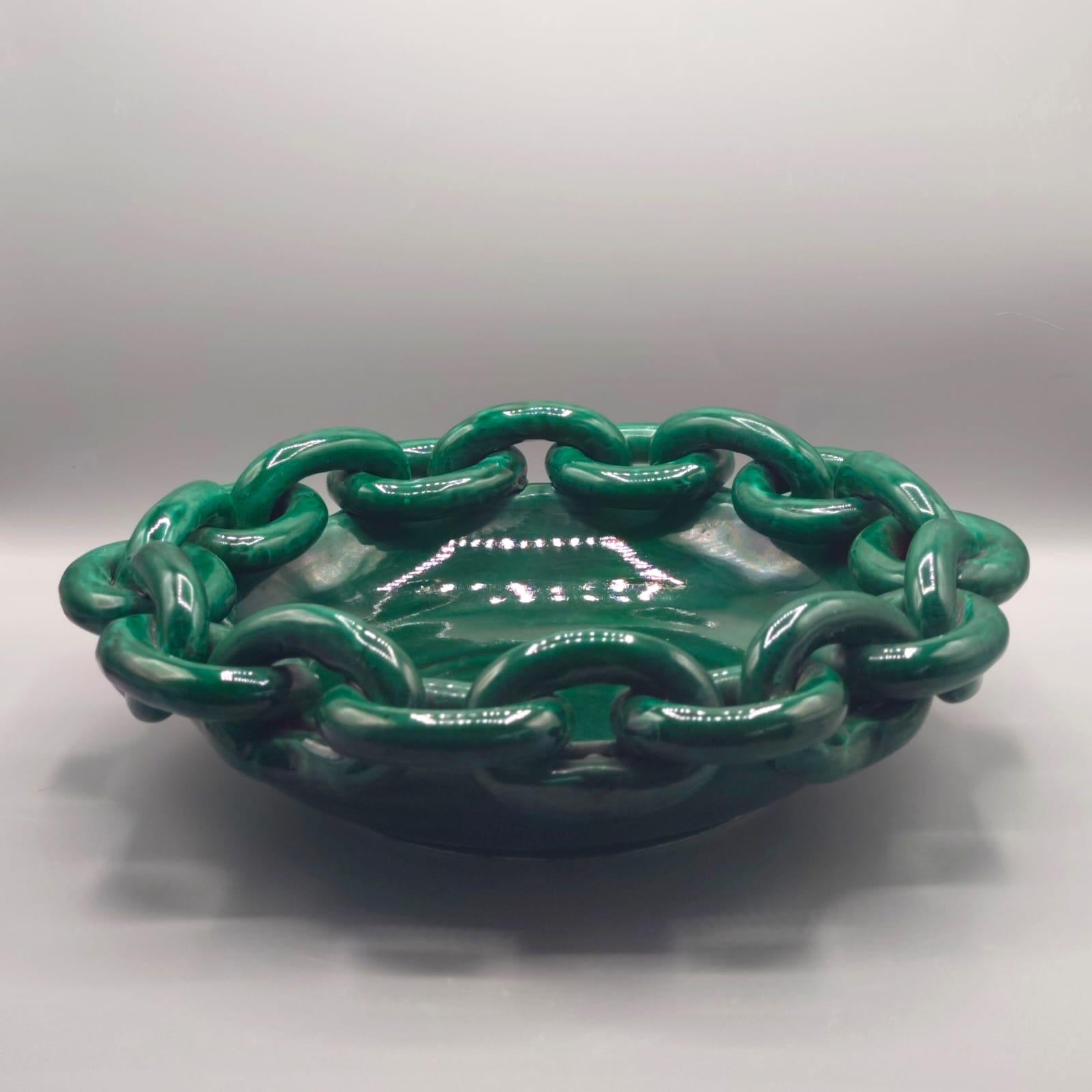Large  and decorative fruit bowl, green glazed ceramic, Jean Daniel, Vallauris. (Moderne der Mitte des Jahrhunderts) im Angebot