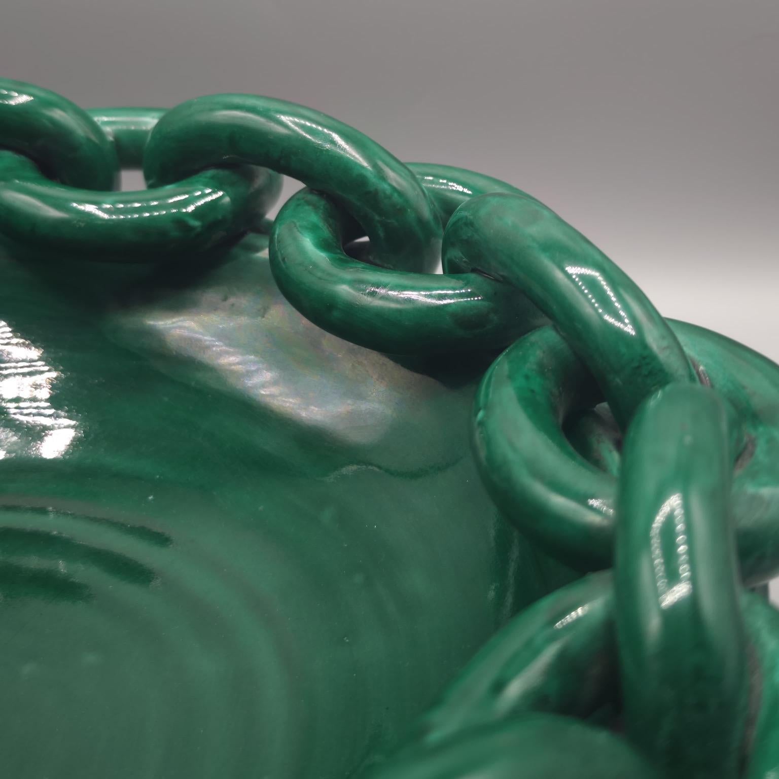 Large  and decorative fruit bowl, green glazed ceramic, Jean Daniel, Vallauris. (Französisch) im Angebot