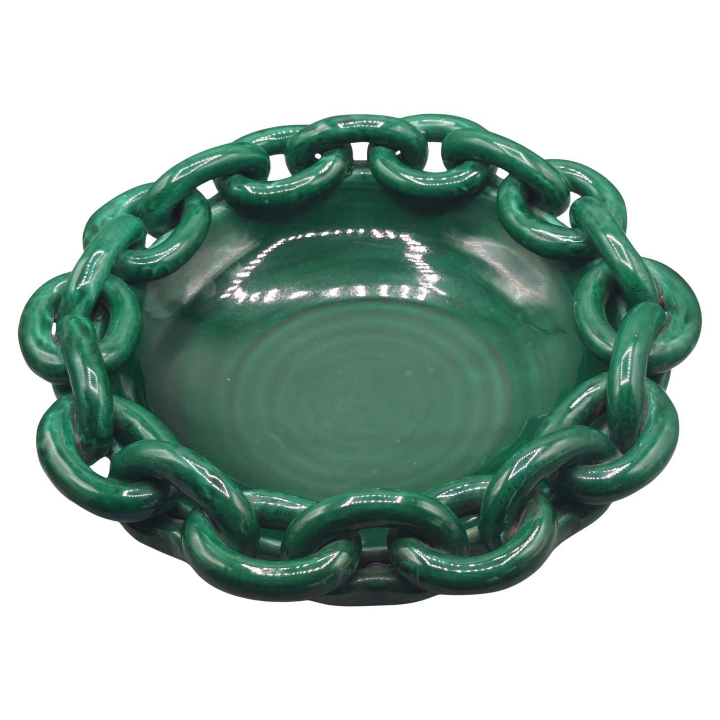 Large  and decorative fruit bowl, green glazed ceramic, Jean Daniel, Vallauris.