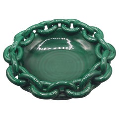 Large  and decorative fruit bowl, green glazed ceramic, Jean Daniel, Vallauris.