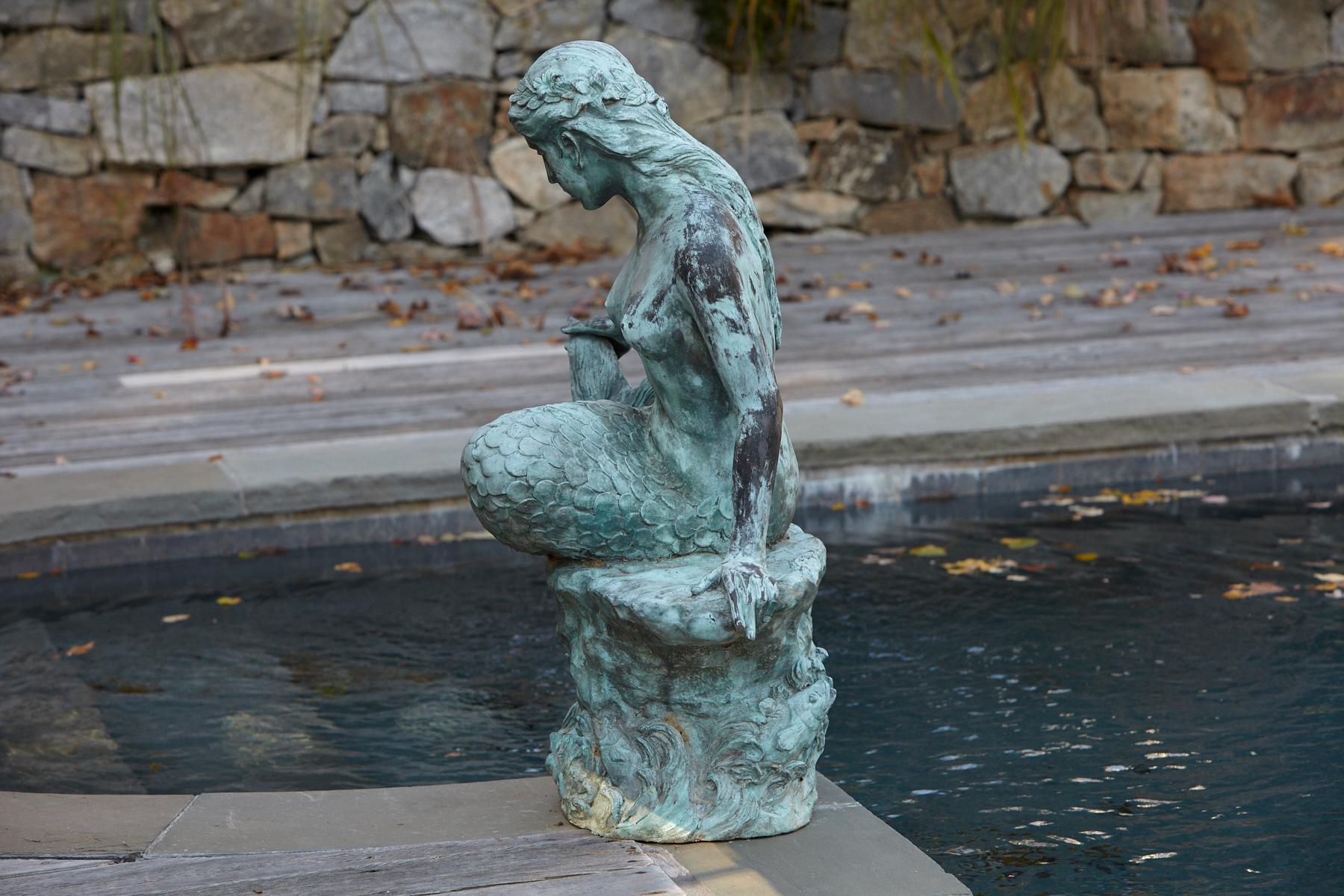 Large and Detailed Bronze Water Garden / Fountain Statue of Mermaid, 1940s 2