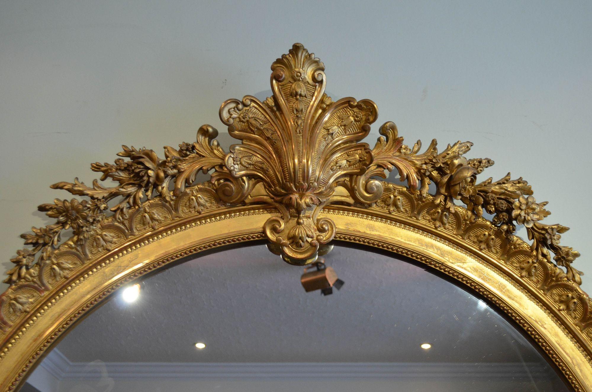 Grand miroir Leaner français ancien élaboré H225 cm en vente 4