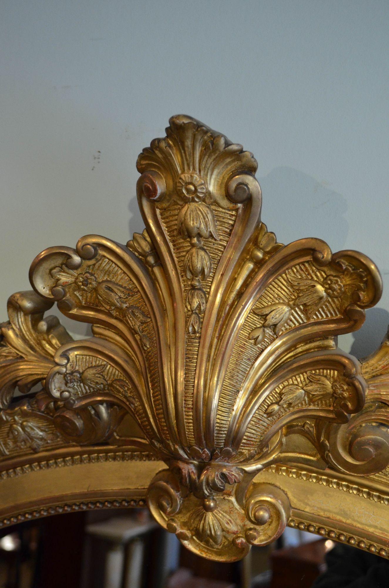 Grand miroir Leaner français ancien élaboré H225 cm en vente 5