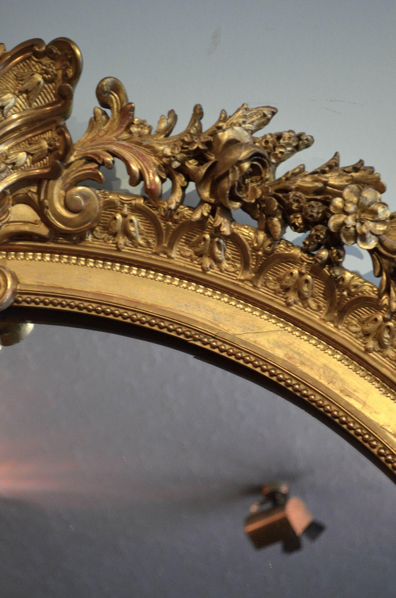 Grand miroir Leaner français ancien élaboré H225 cm en vente 6