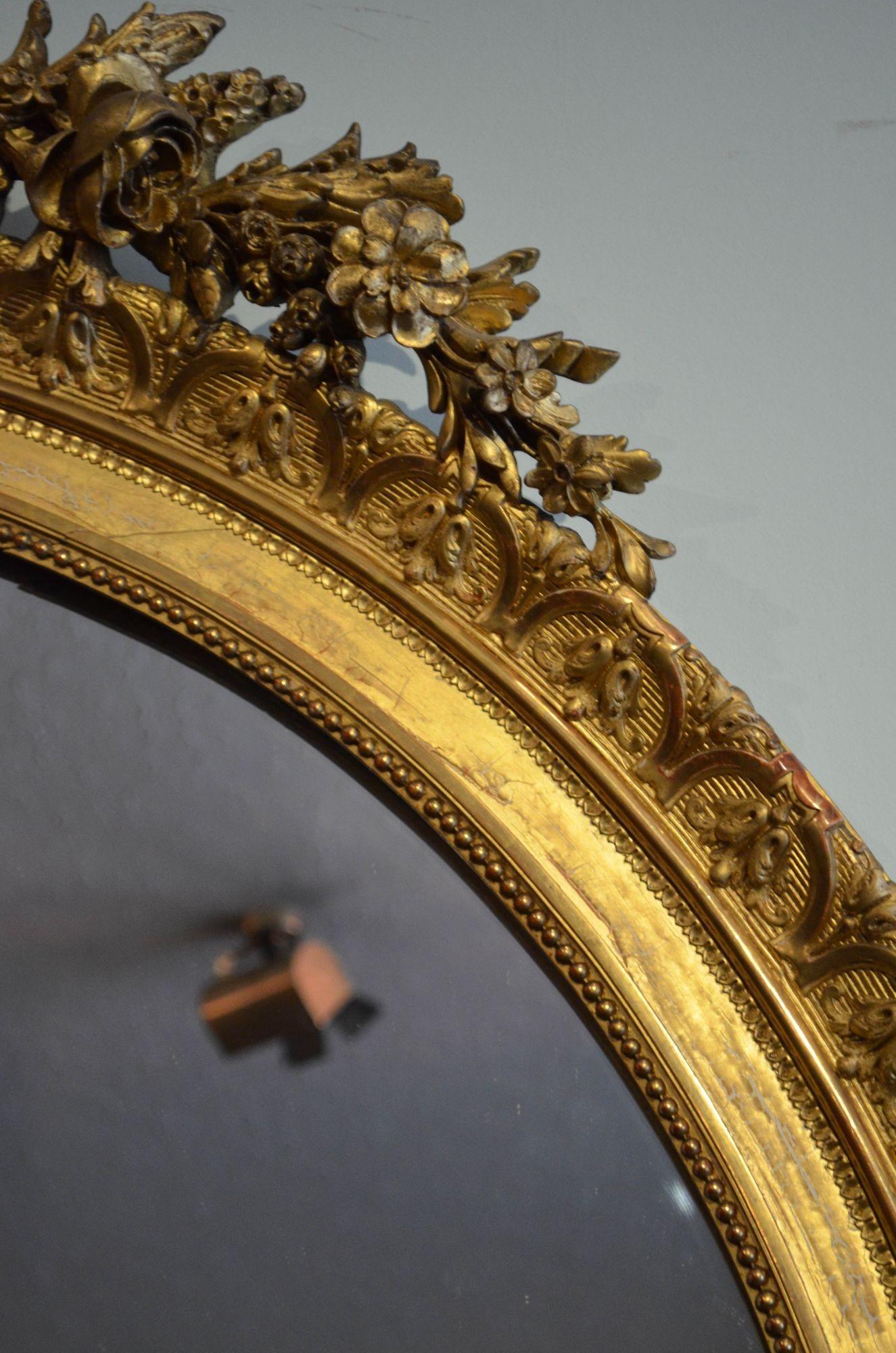 Grand miroir Leaner français ancien élaboré H225 cm en vente 7