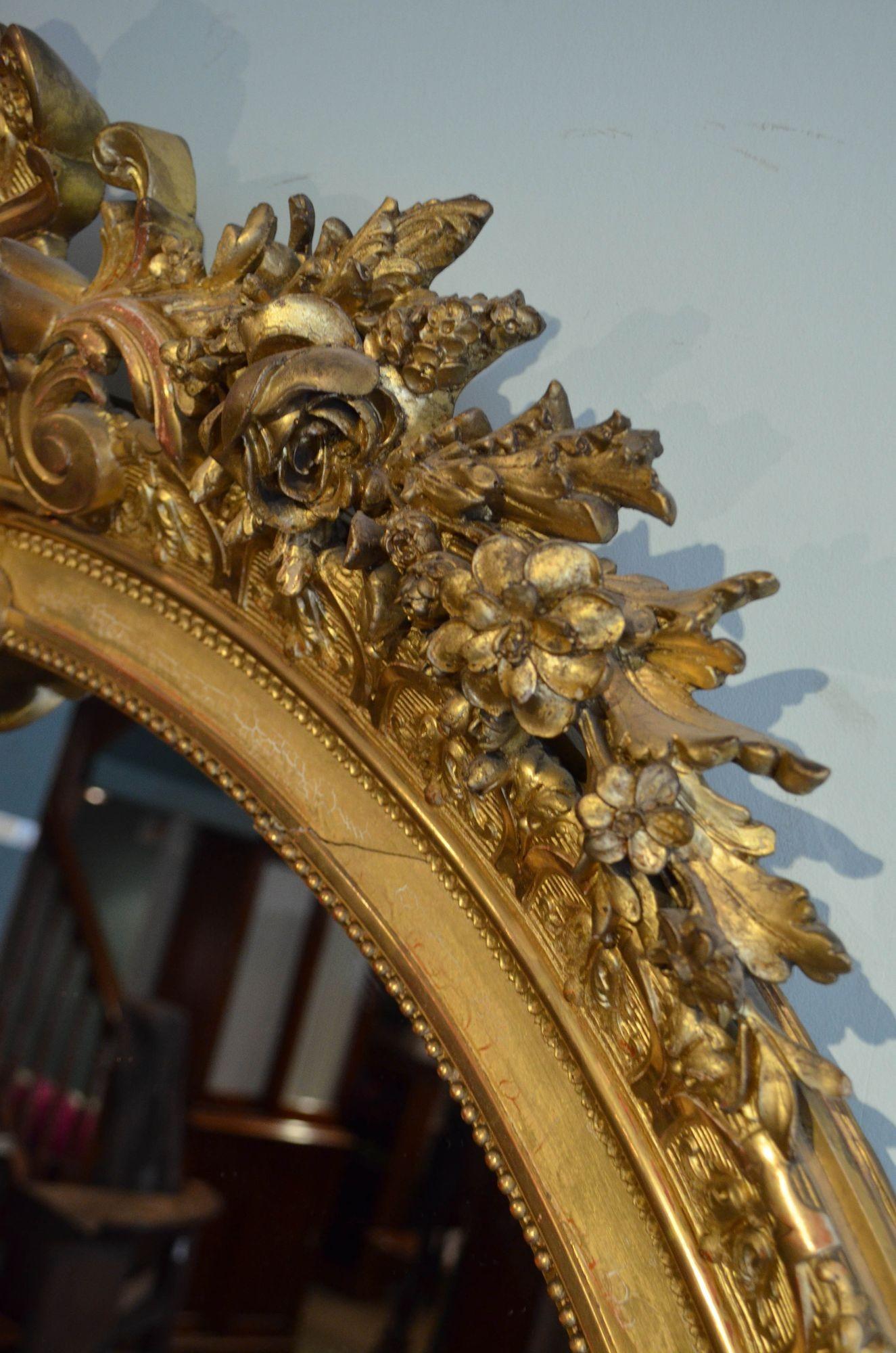 Grand miroir Leaner français ancien élaboré H225 cm en vente 8