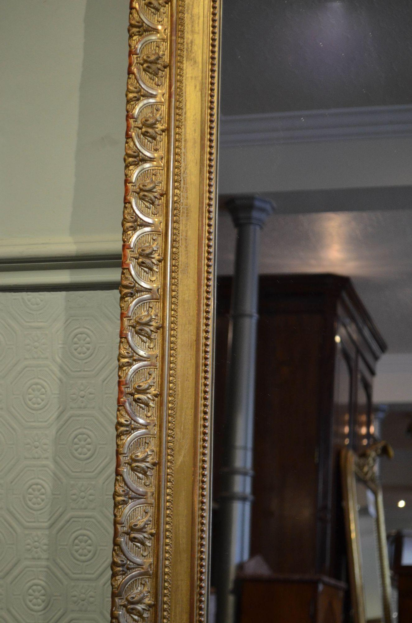 Grand miroir Leaner français ancien élaboré H225 cm Bon état - En vente à Whaley Bridge, GB