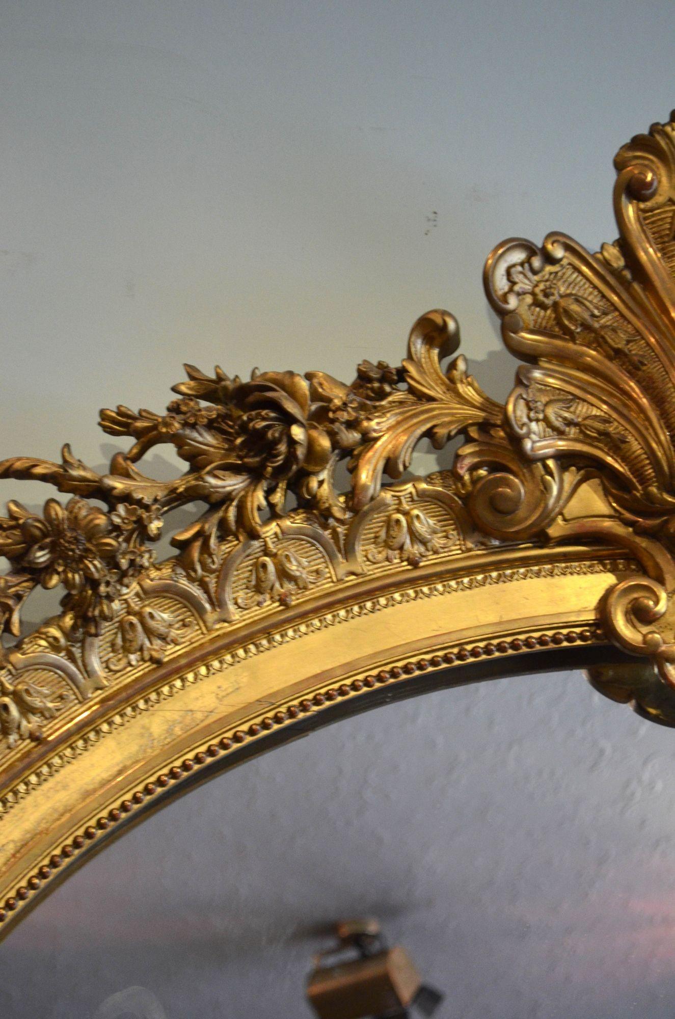 Grand miroir Leaner français ancien élaboré H225 cm en vente 1