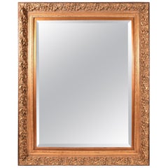 Large and Elegant Beveled Gilt Wood Frame Fire Mantle Hanging Wall Mirror