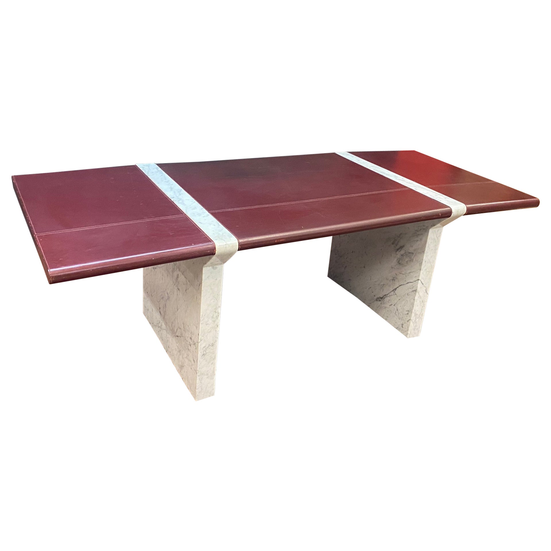 Grand et élégant bureau en marbre de Carrare et en cuir, vers 1970/1980