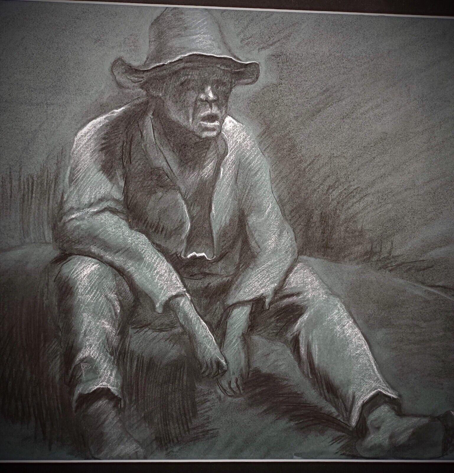 French Large and Elegant Charcoal Drawing by 