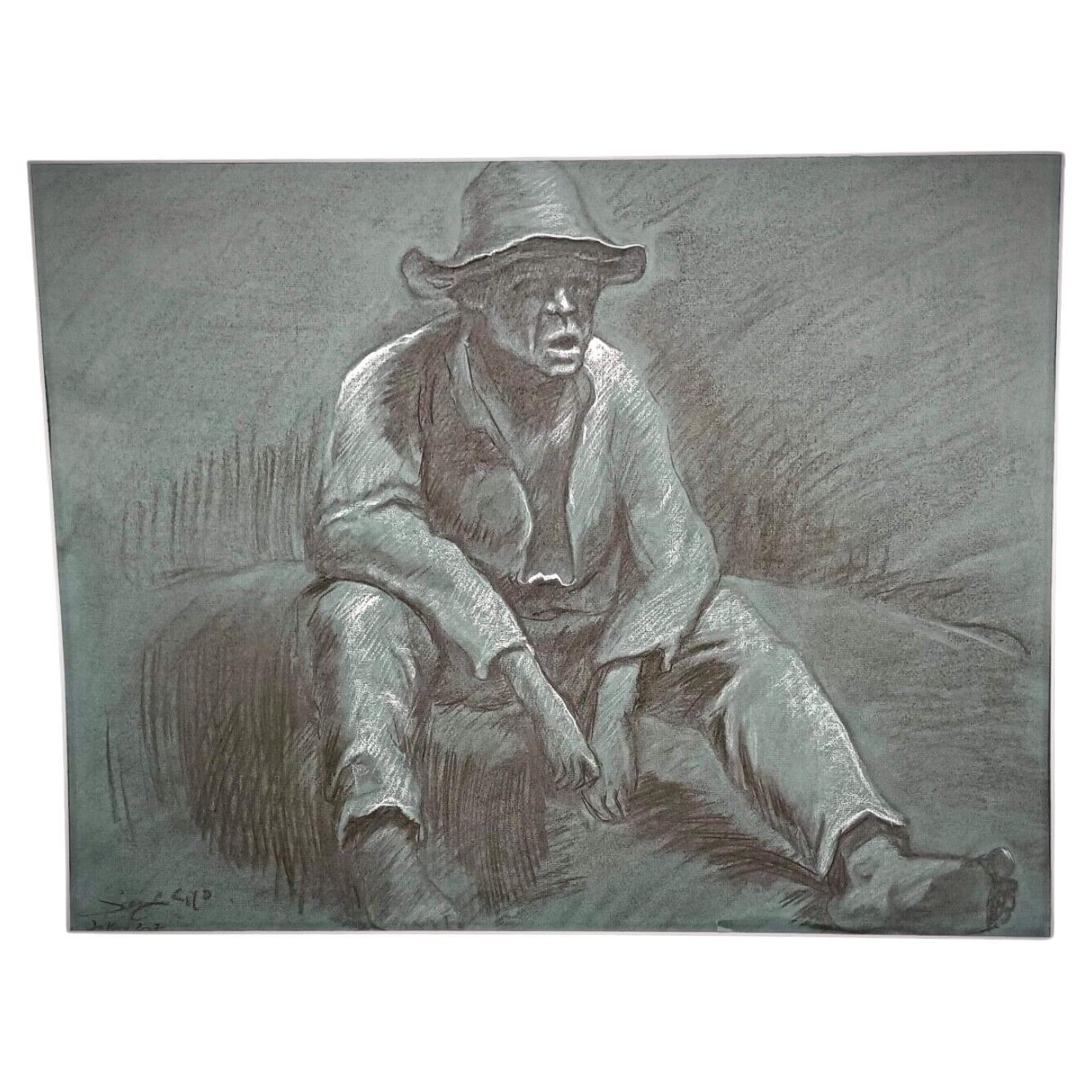 Large and Elegant Charcoal Drawing by "Cyo" Dated April 30, 2002 - 2Y167