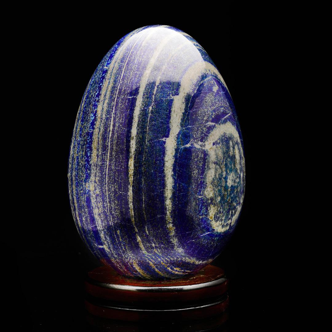 Afghan large and Exceptional Lapis Lazuli Egg on Wooden Base For Sale