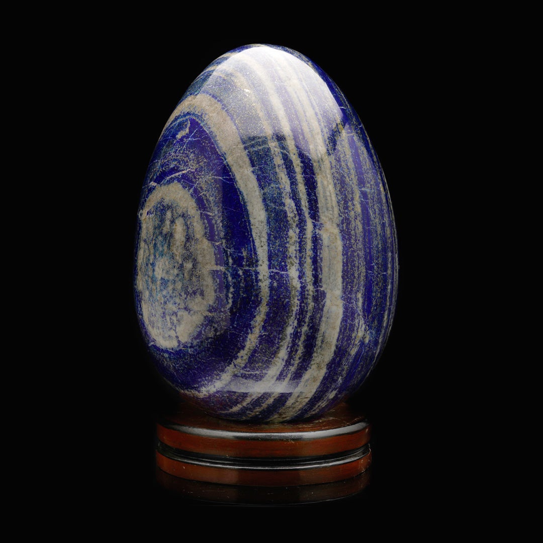 large and Exceptional Lapis Lazuli Egg on Wooden Base For Sale