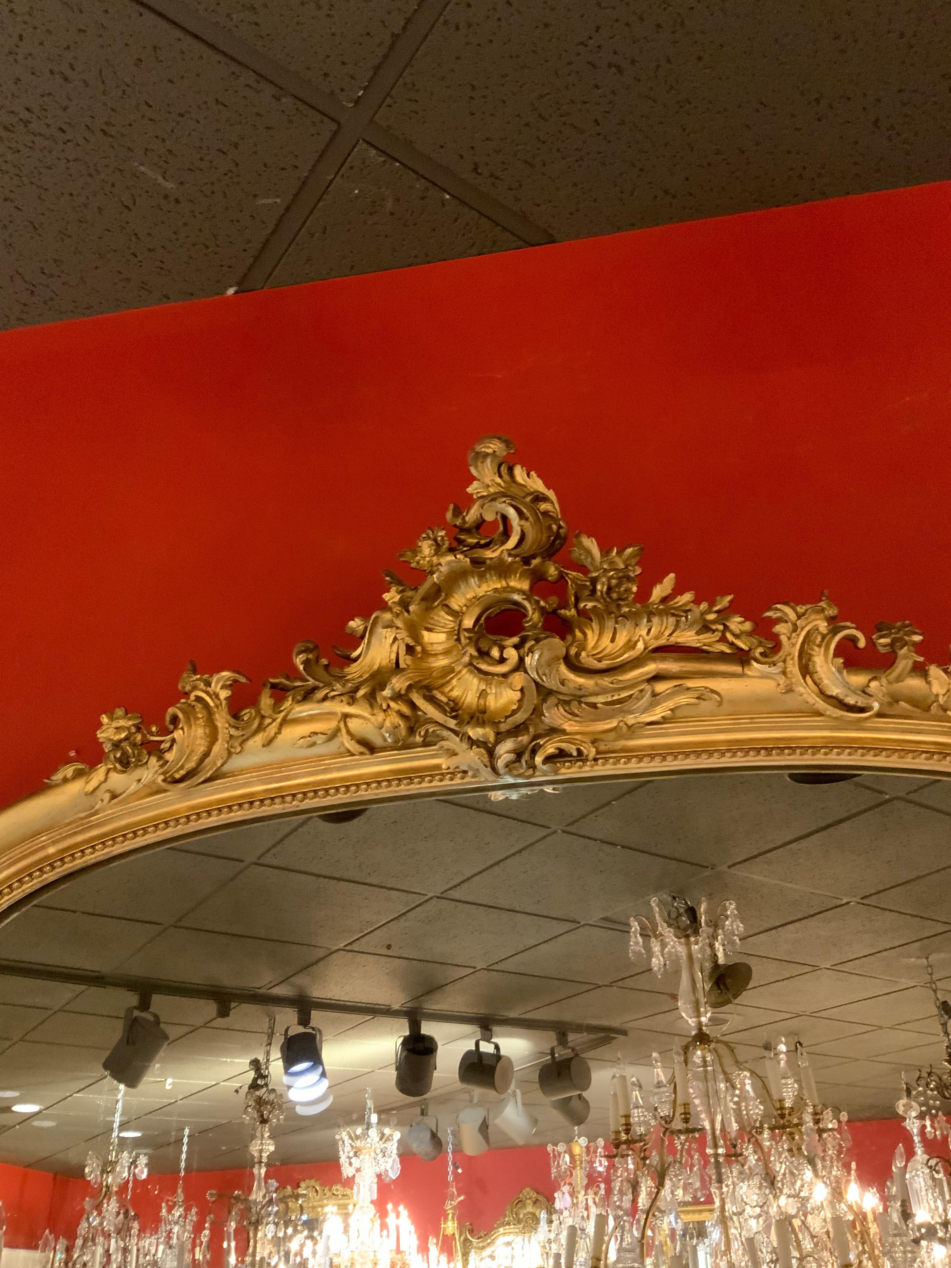 French Large and Exceptional Louis XV-Style Giltwood Mirror with Cartouche