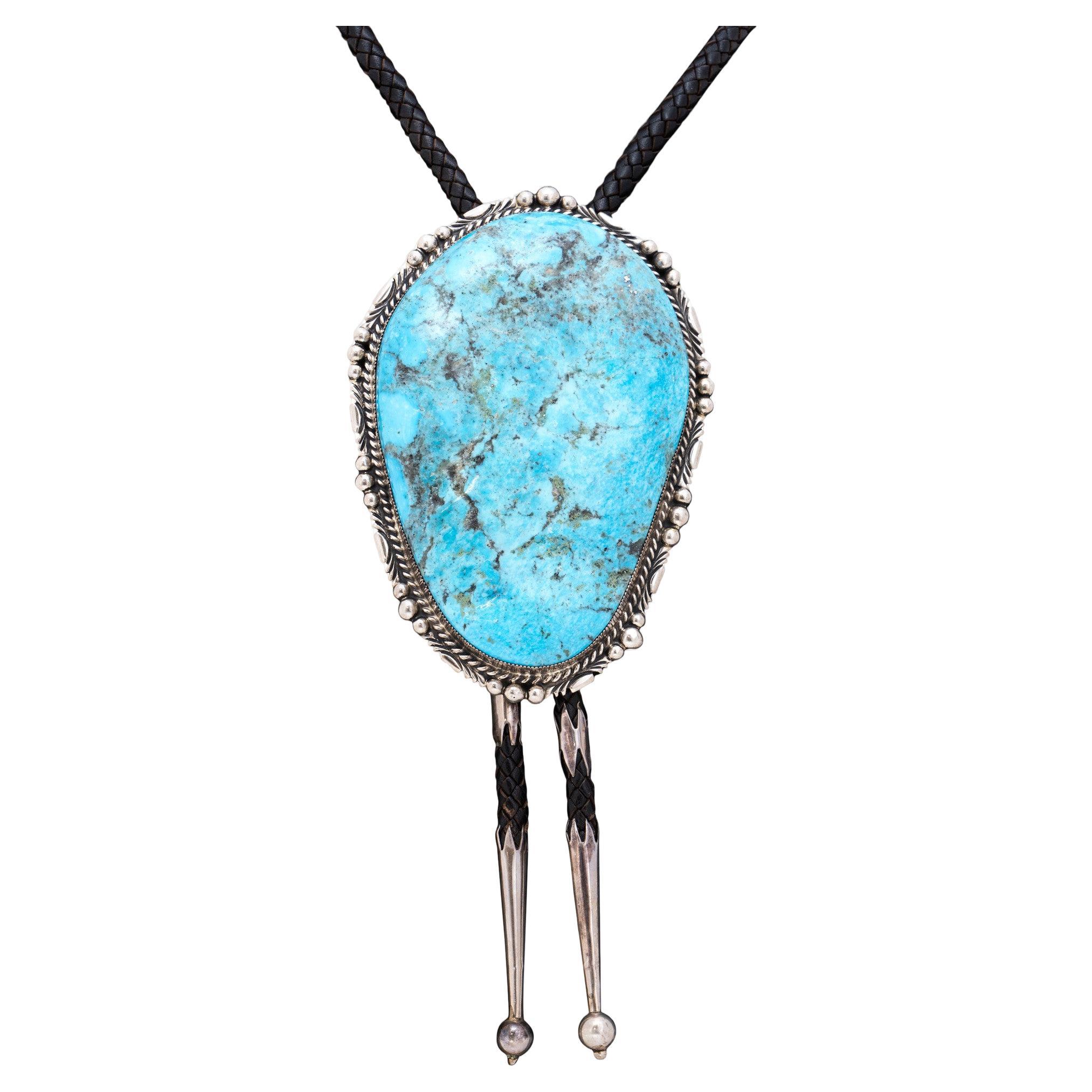 Large and Exceptional Navajo Kingman Turquoise Bolo For Sale