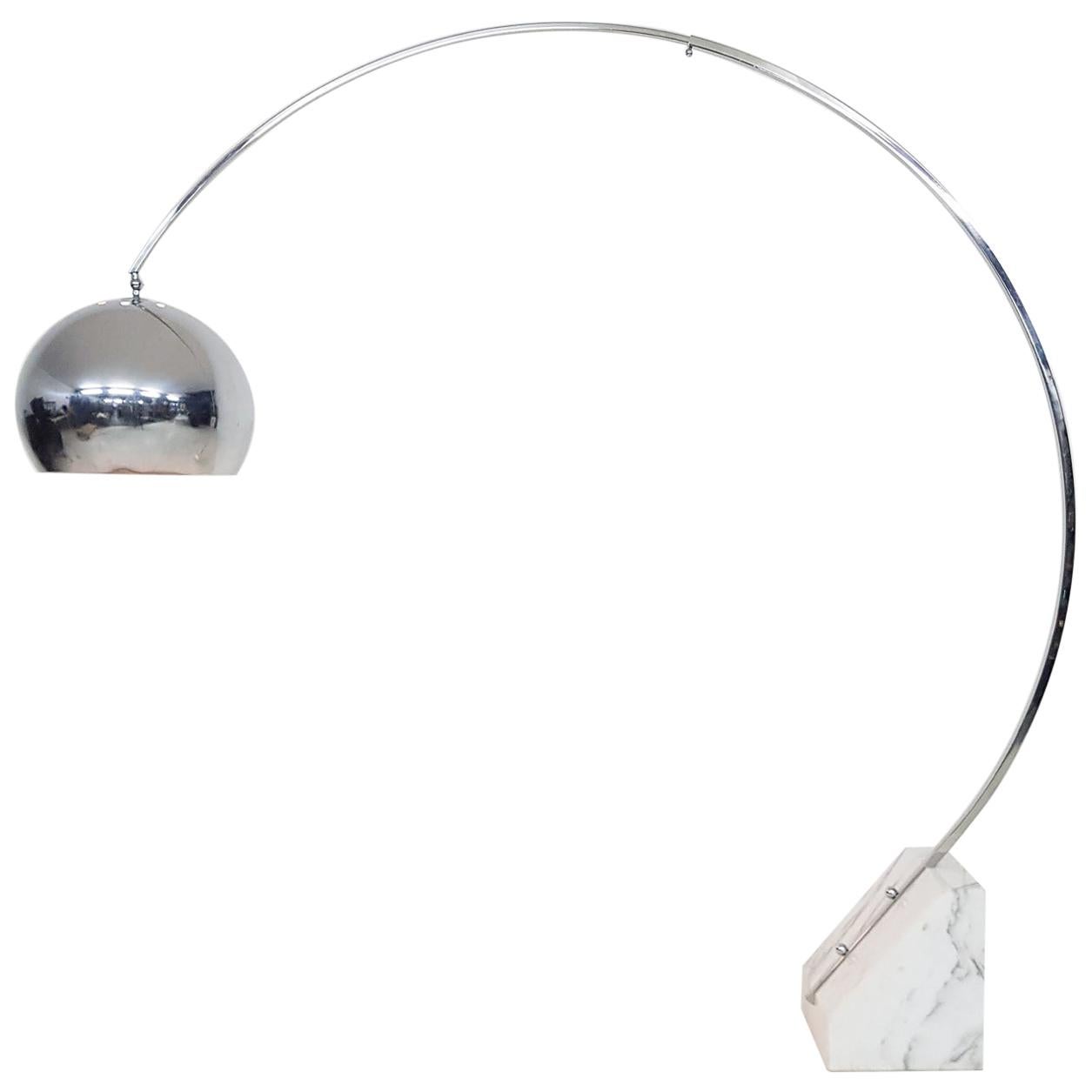 Large and Extendable Midcentury "Arc" Marble and Chrome Floor Lamp, Italy, 1970s