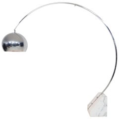 Used Large and Extendable Midcentury "Arc" Marble and Chrome Floor Lamp, Italy, 1970s