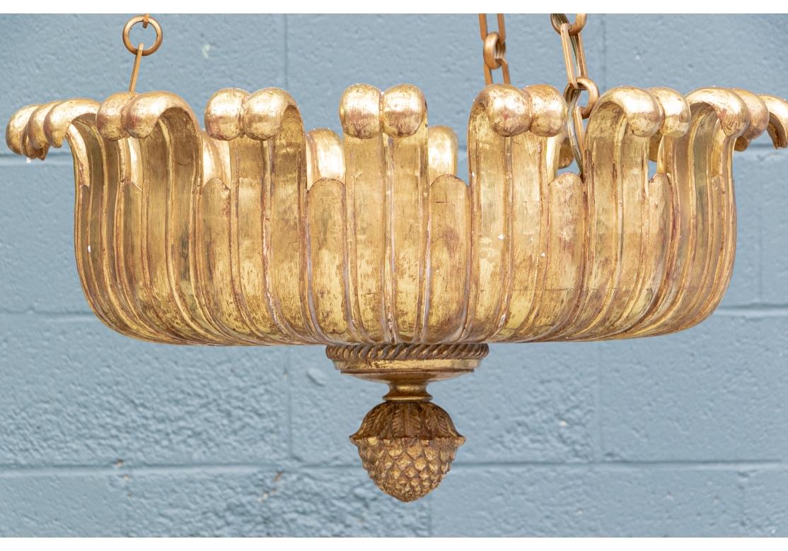 Hollywood Regency Extraordinary Carved Gilt Wood Neoclassical Style Chandelier by Paul Ferrante