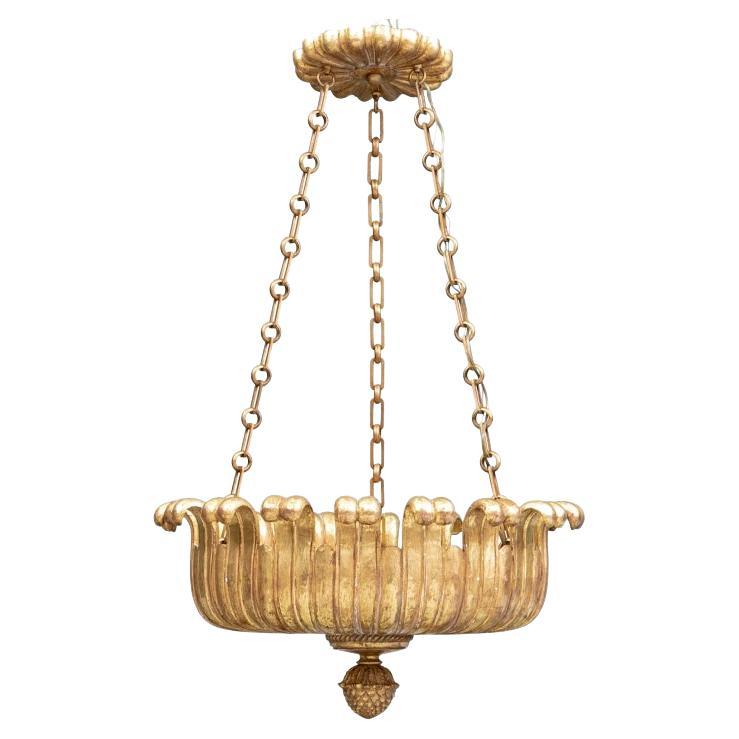 Extraordinary Carved Gilt Wood Neoclassical Style Chandelier by Paul Ferrante
