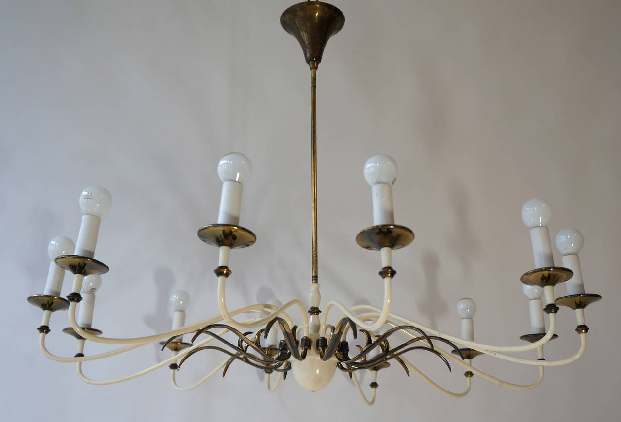 Hollywood Regency Large and Fabulous Midcentury Brass Chandelier For Sale