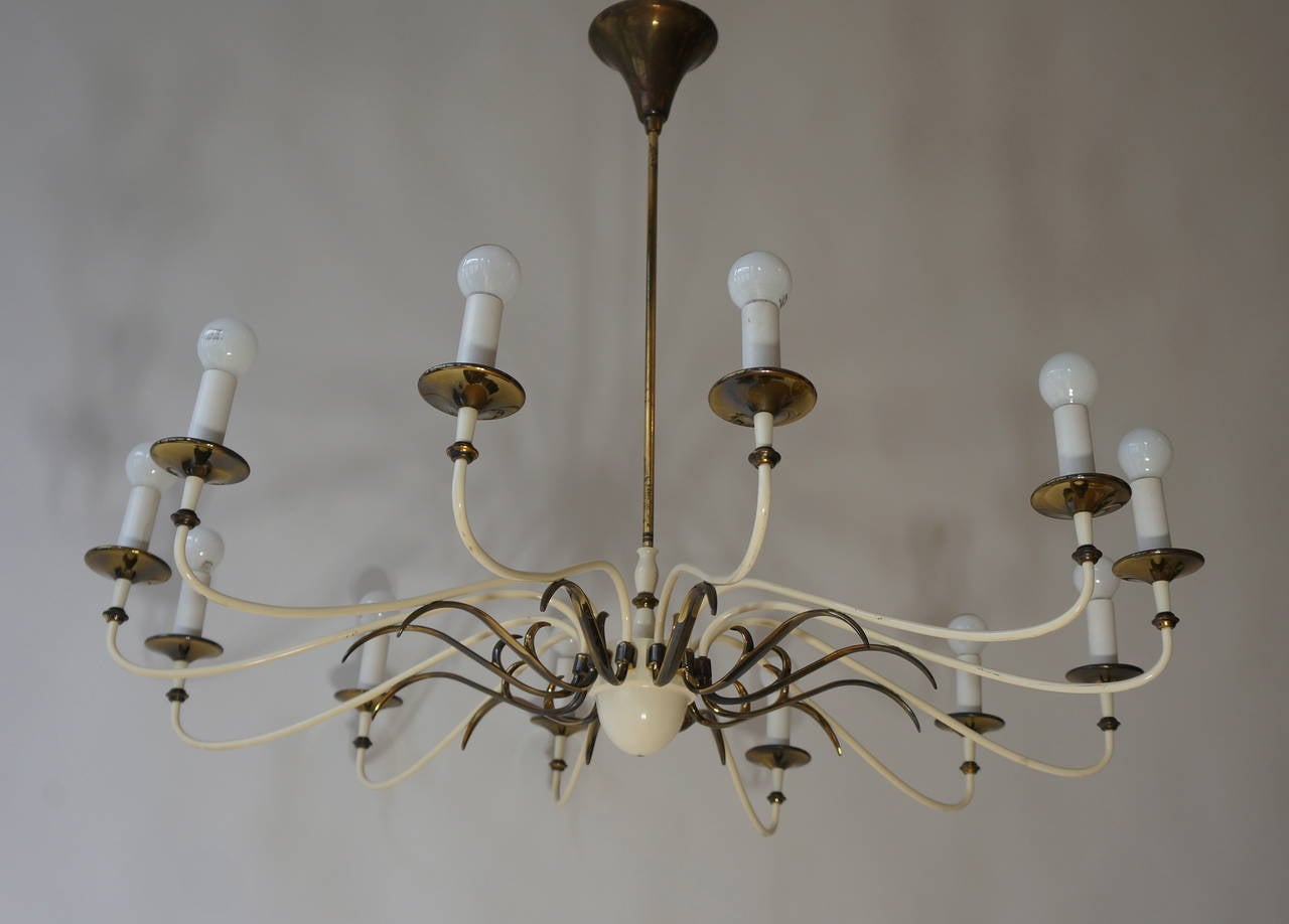 Metal Large and Fabulous Midcentury Brass Chandelier For Sale
