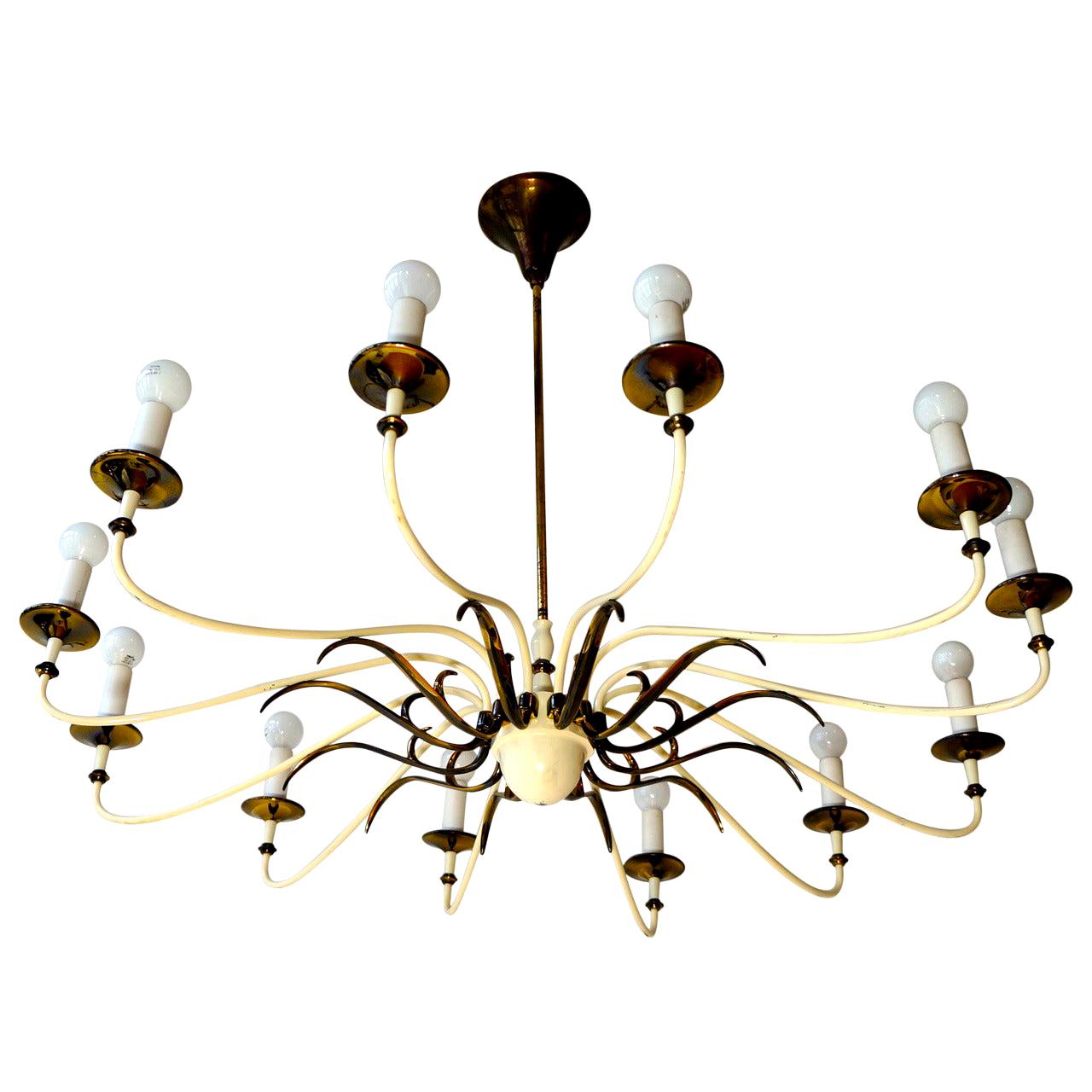 Large and Fabulous Midcentury Brass Chandelier For Sale