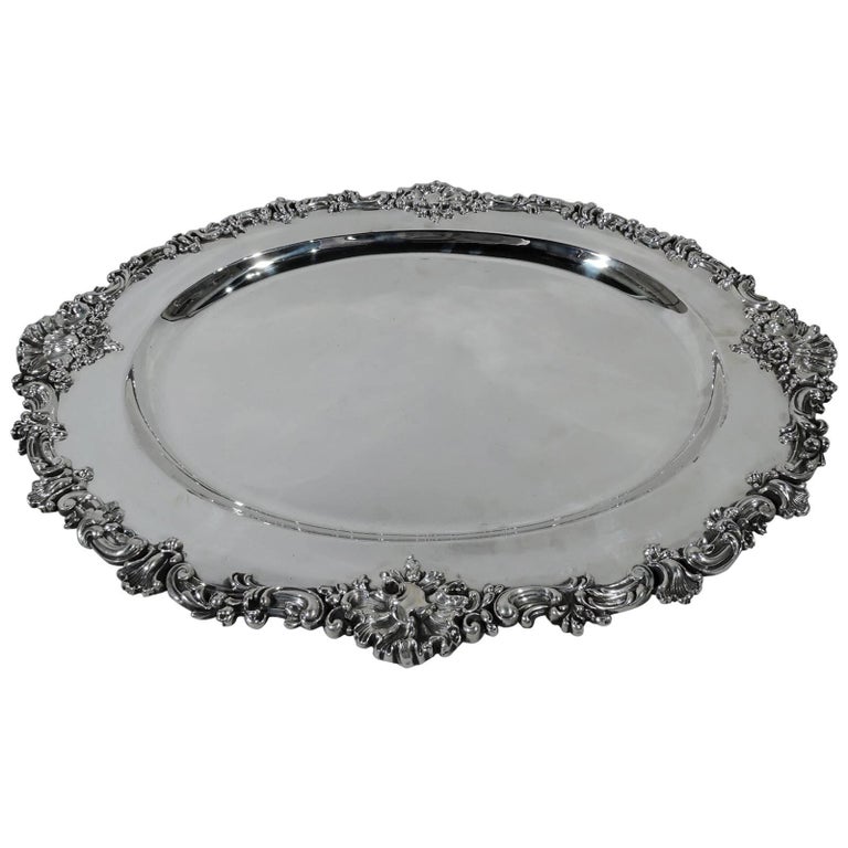Large and Fancy Antique American Sterling Silver Serving Tray For Sale