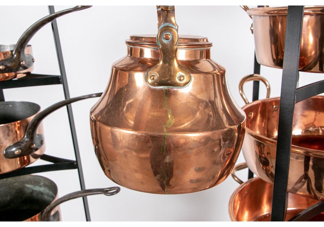 Large and Fine Collection of Antique Copper Cooking Vessels on Iron Étagères 5